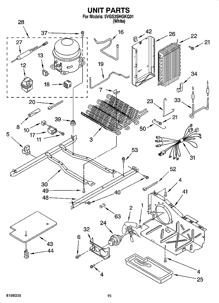 UNIT PARTS Diagram and Parts List for 5VGS3SHGKQ01  Whirlpool Refrigerator