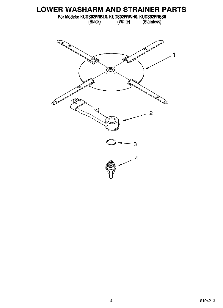 LOWER WASHARM AND STRAINER PARTS Diagram and Parts List for KUDS02FRWH0  KitchenAid Dishwasher