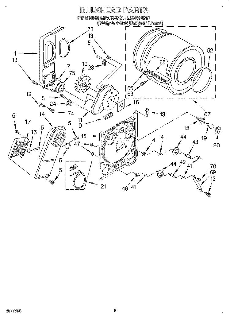 SECTION Diagram and Parts List for LER4634DZ1  Whirlpool Dryer