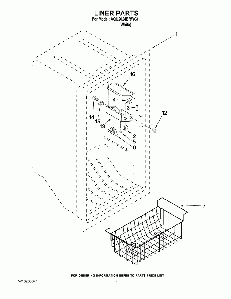 LINER PARTS Diagram and Parts List for AQU2024BRW03  Amana Freezer