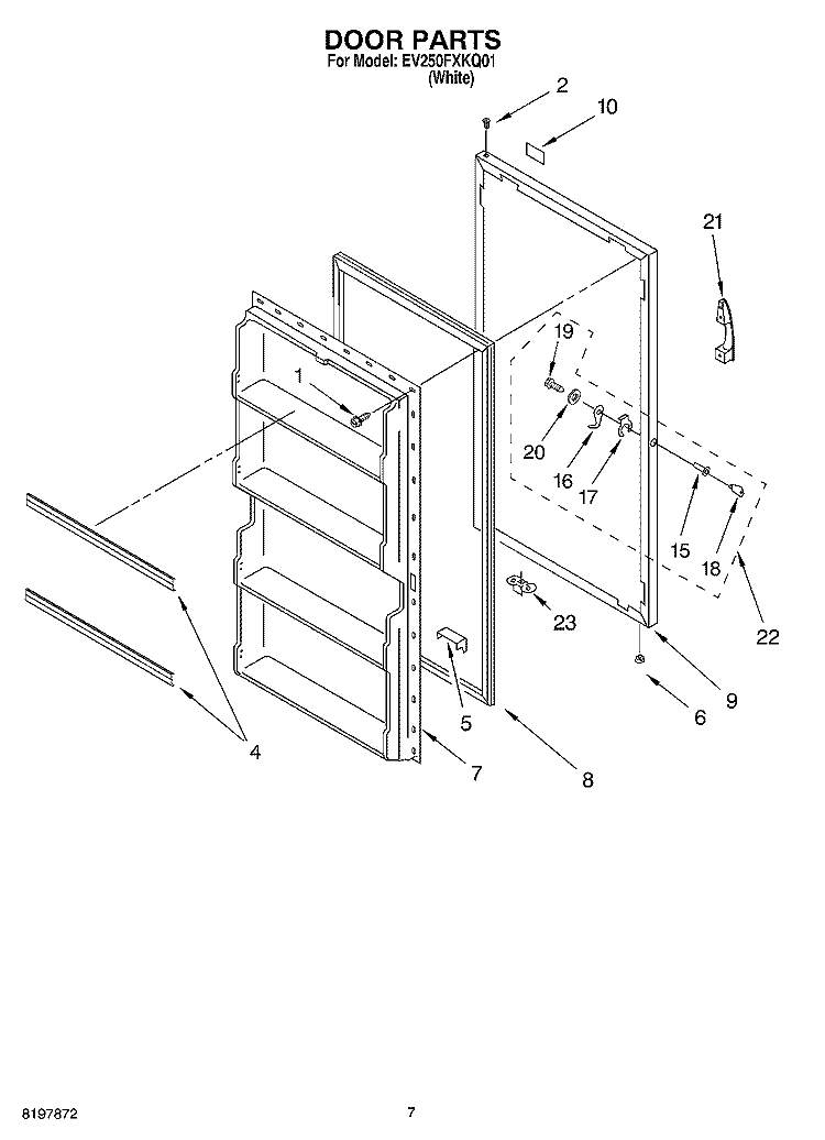 DOOR, OPTIONAL Diagram and Parts List for EV250FXKQ01  Whirlpool Freezer