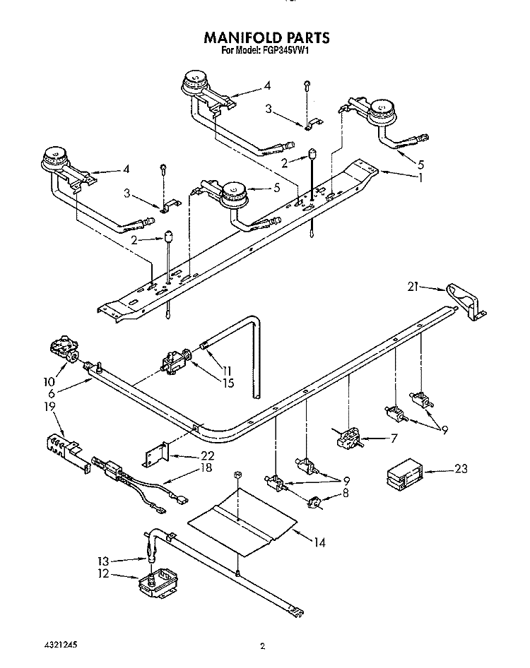 MANIFOLD Diagram and Parts List for FGP345VW1  Roper Range