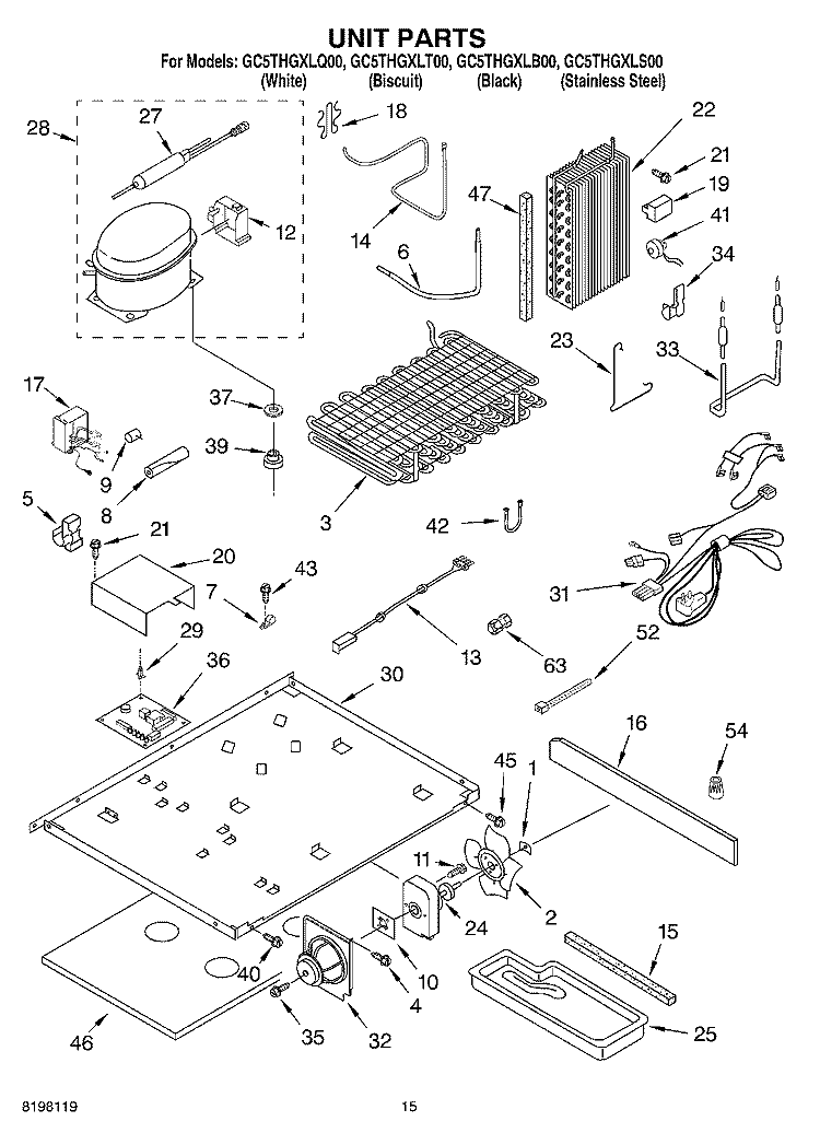 UNIT Diagram and Parts List for GC5THGXLB00  Whirlpool Refrigerator