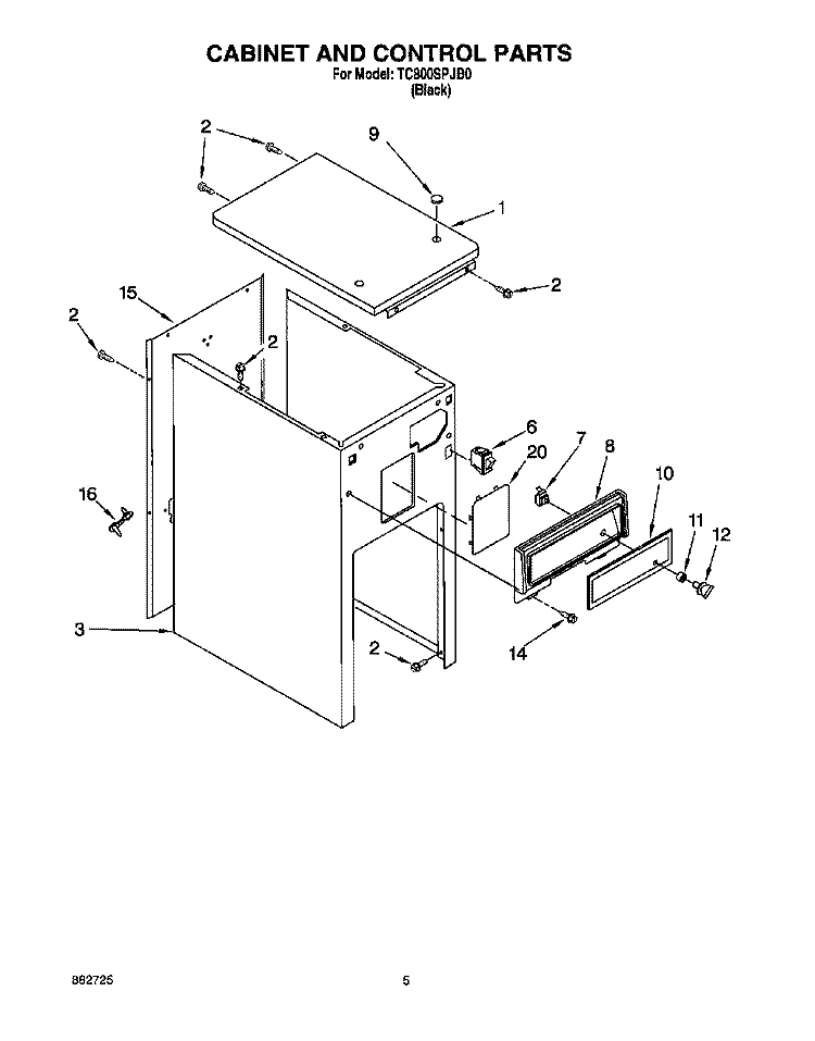CABINET AND CONTROL Diagram and Parts List for TC800SPJB0  Whirlpool Trash Compactor