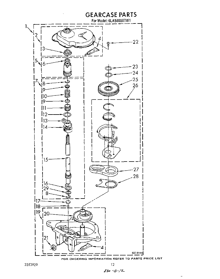 GEARCASE Diagram and Parts List for 6LA5800XTF1  Whirlpool Washer