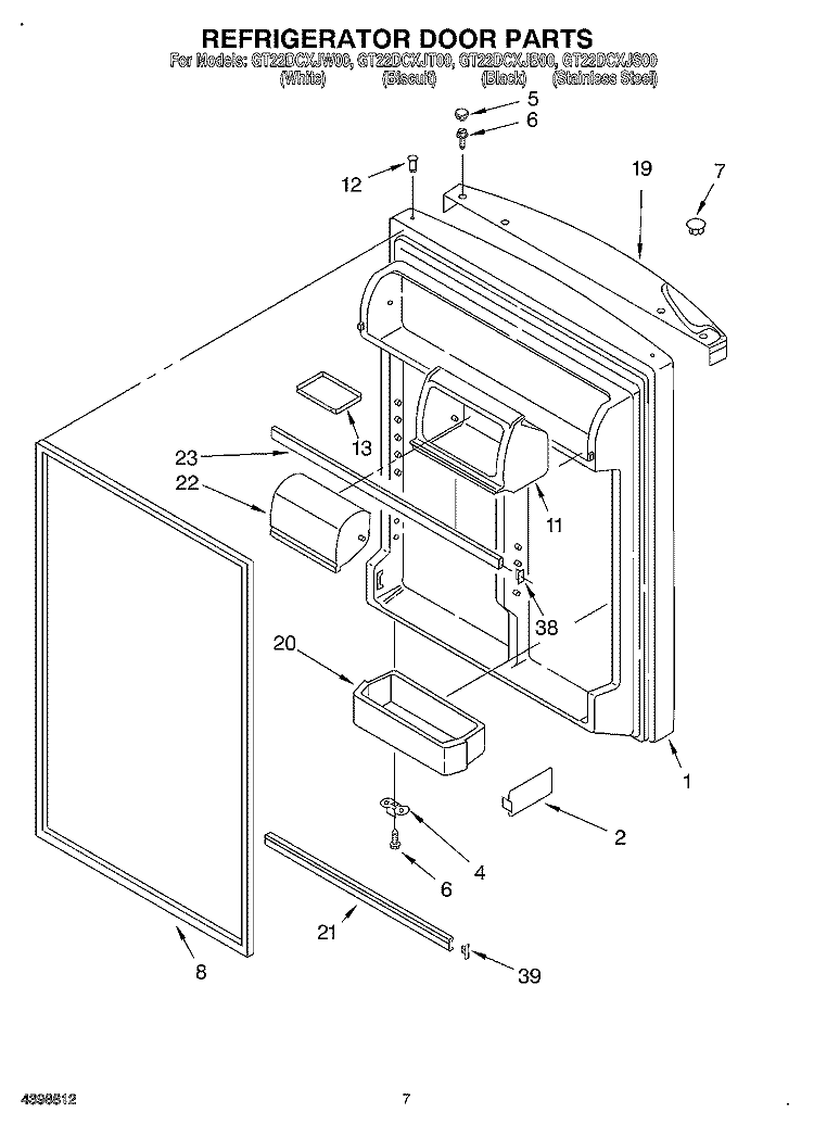 REFRIGERATOR DOOR Diagram and Parts List for GT22DCXJB00  Whirlpool Refrigerator