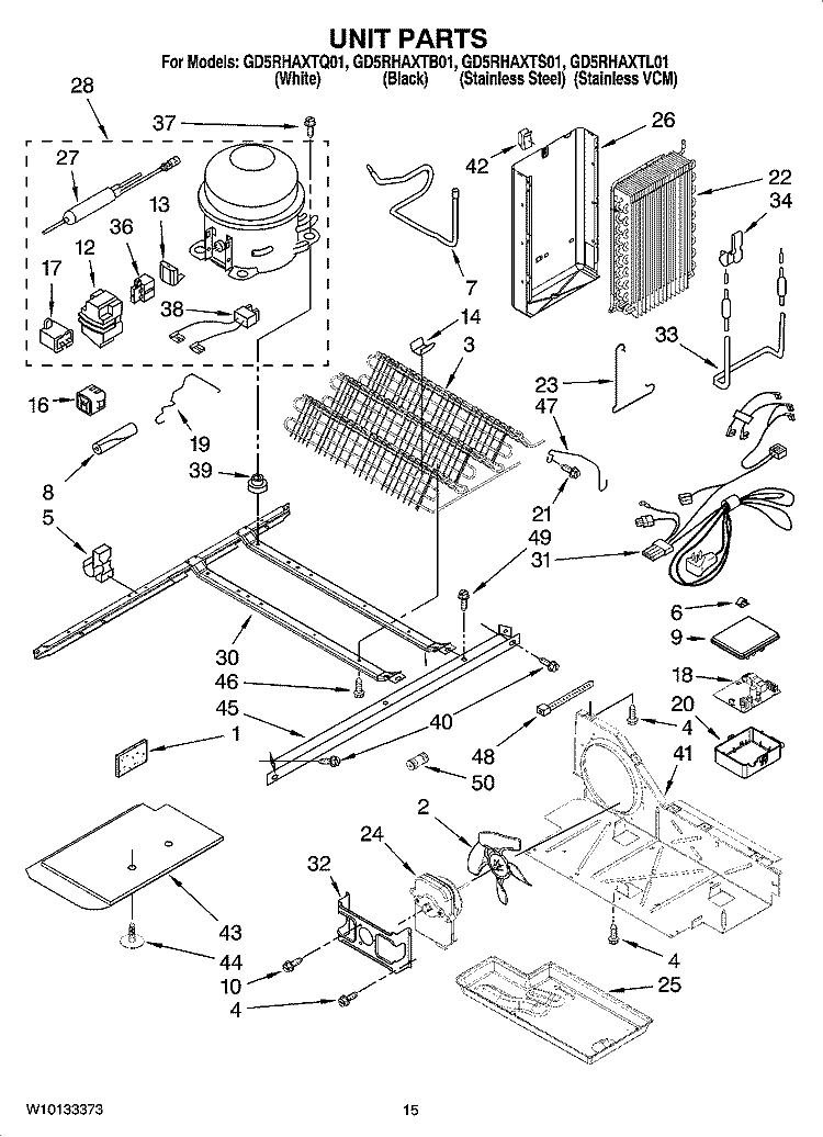 UNIT PARTS Diagram and Parts List for GD5RHAXTL01  Whirlpool Refrigerator