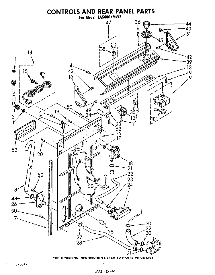 CONTROLS AND REAR PANEL Diagram and Parts List for LA5400XMW3  Whirlpool Washer