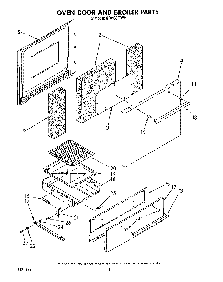 OVEN DOOR AND BROILER Diagram and Parts List for SF0100ERW1  Whirlpool Range