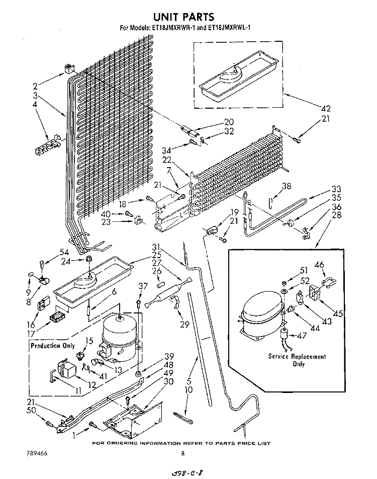 UNIT Diagram and Parts List for ET18JMXRWR1  Whirlpool Refrigerator