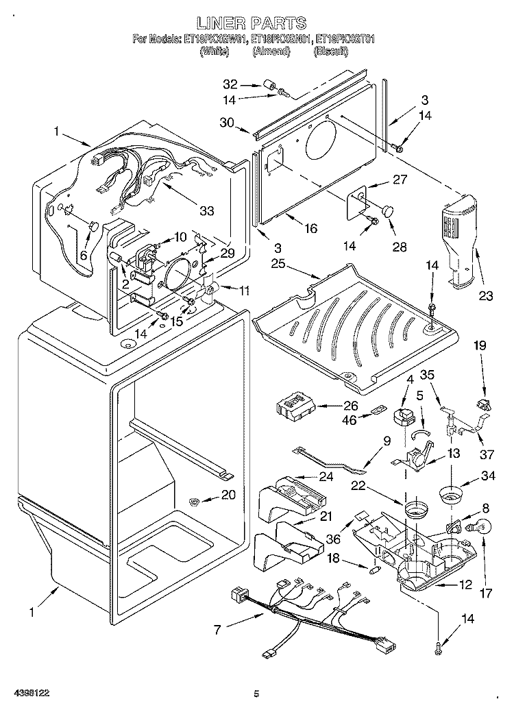 LINER Diagram and Parts List for ET18PKXGN01  Whirlpool Refrigerator