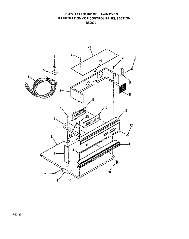 CONTROL PANEL Diagram and Parts List for B5007X0  Roper Range