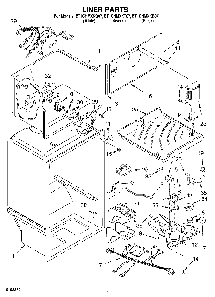 LINER Diagram and Parts List for ET1CHMXKT07  Whirlpool Refrigerator