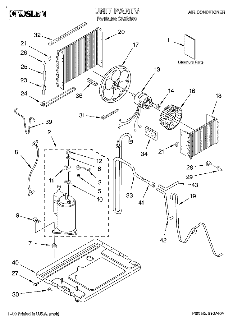 UNIT, LITERATURE Diagram and Parts List for CA8WR00  Crosley Air Conditioner