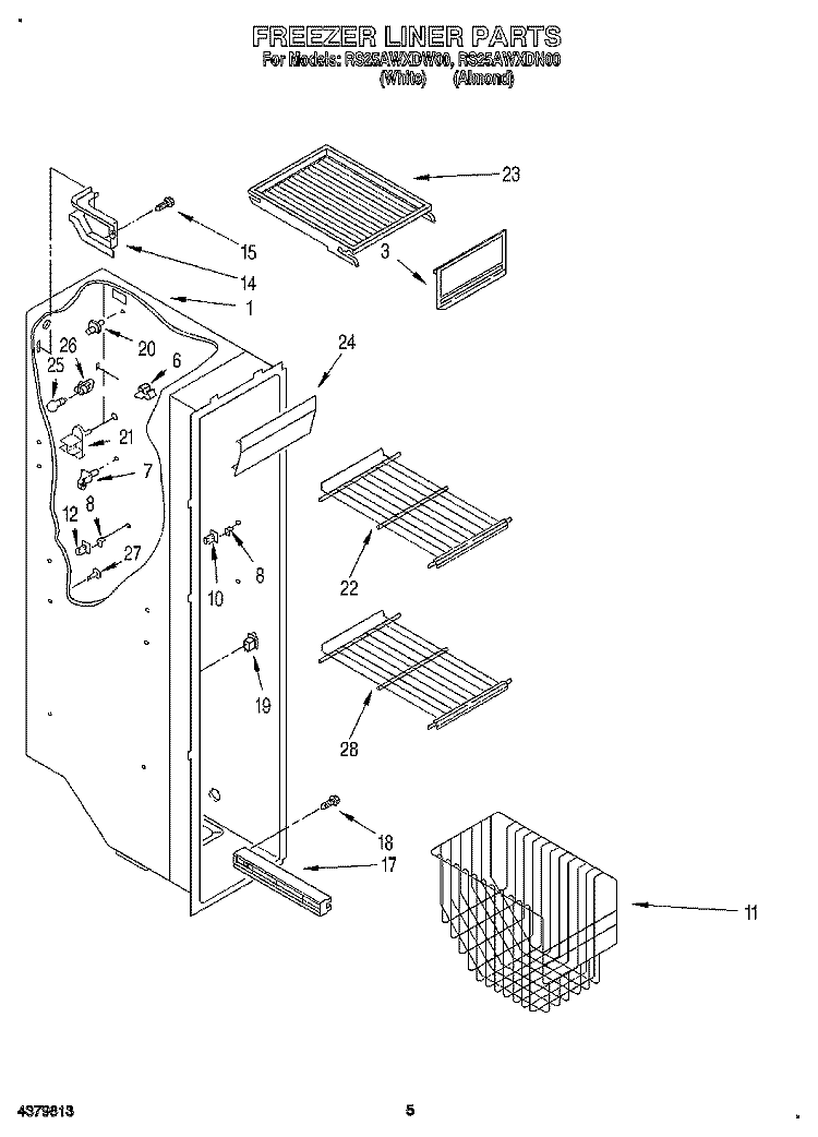 FREEZER LINER Diagram and Parts List for RS25AWXDW00  Roper Refrigerator