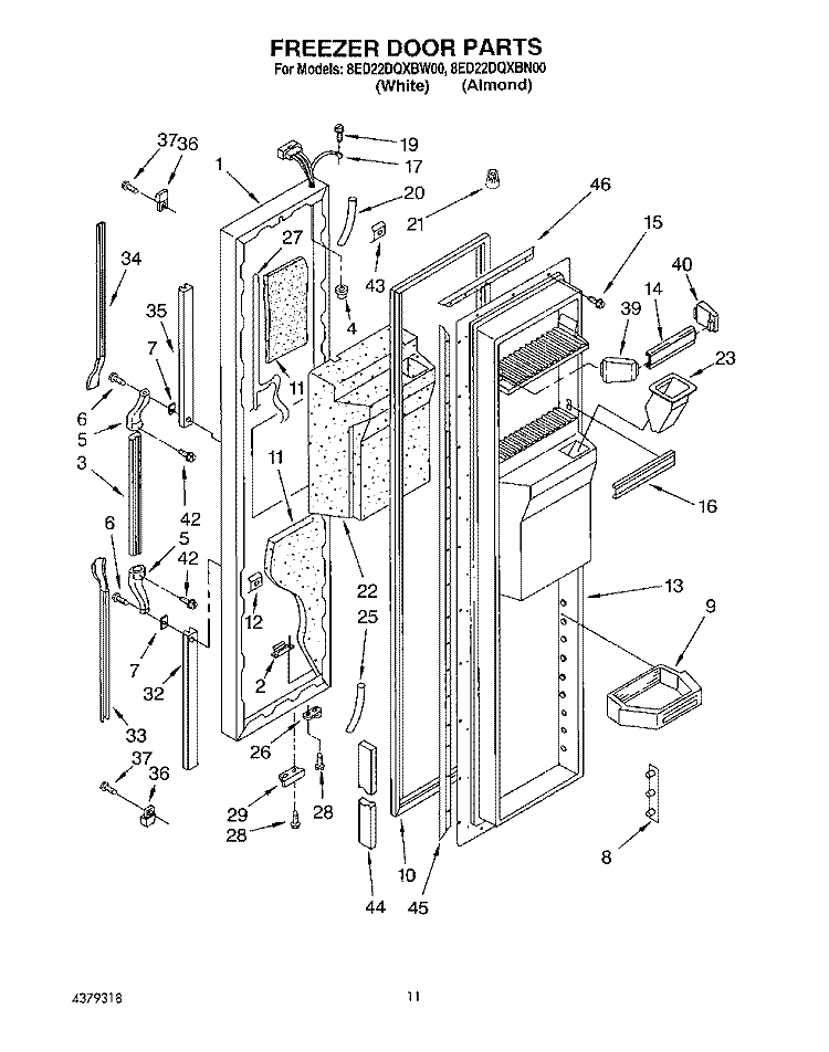 FREEZER DOOR Diagram and Parts List for 8ED22DQXBN00  Whirlpool Refrigerator