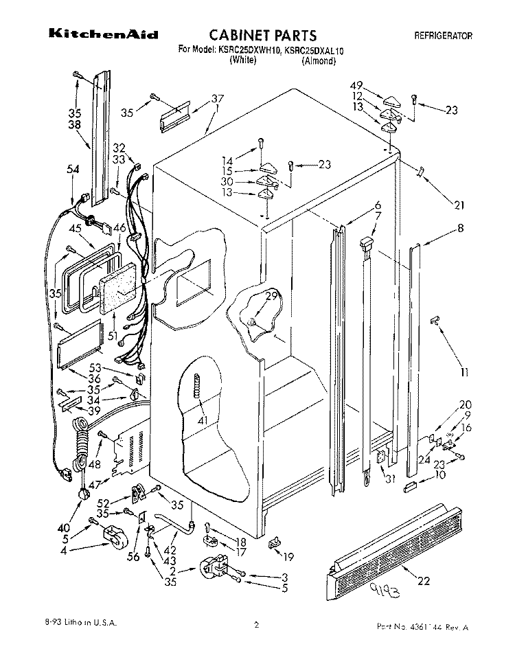 CABINET Diagram and Parts List for KSRC25DXAL10  KitchenAid Refrigerator