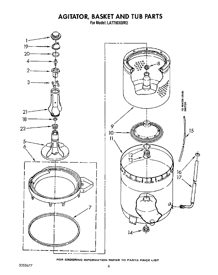 AGITATOR, BASKET AND TUB Diagram and Parts List for LA7780XSW2  Whirlpool Washer