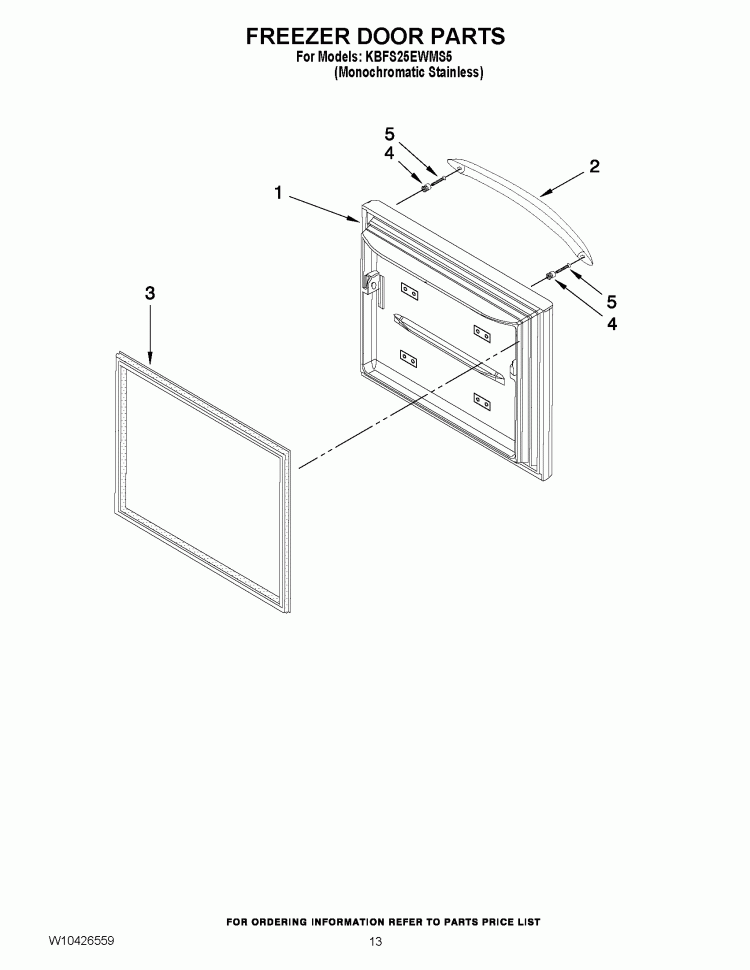 FREEZER DOOR PARTS Diagram and Parts List for KBFS25EWMS5  KitchenAid Refrigerator
