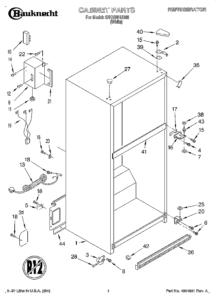CABINET Diagram and Parts List for 3XKVN515002  Whirlpool Refrigerator
