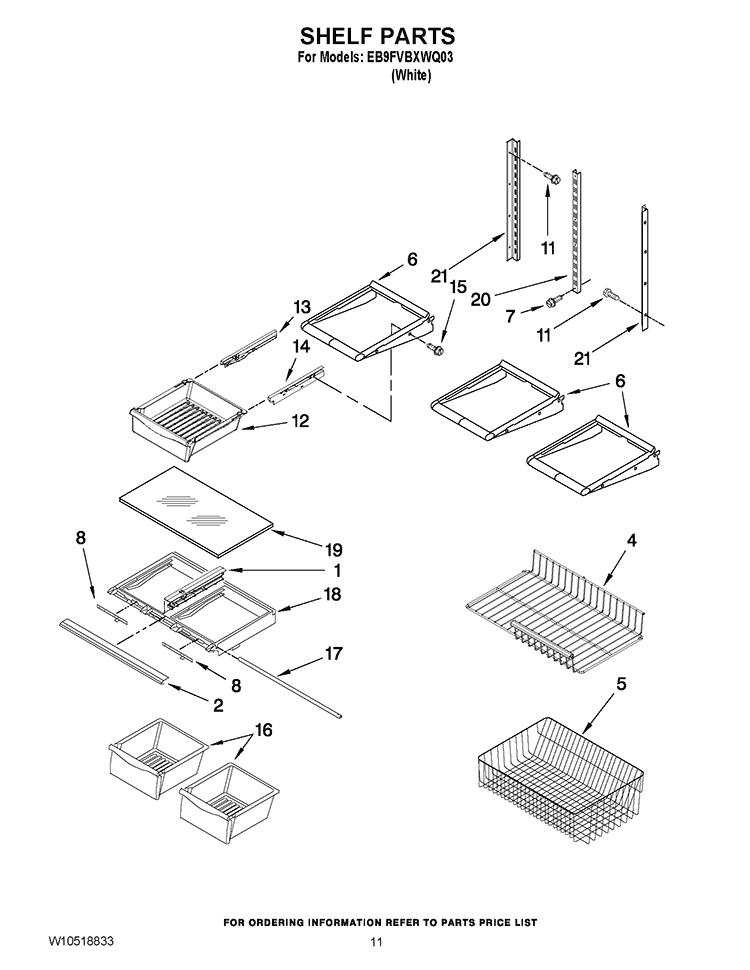 SHELF PARTS Diagram and Parts List for EB9FVBXWQ03  Whirlpool Refrigerator