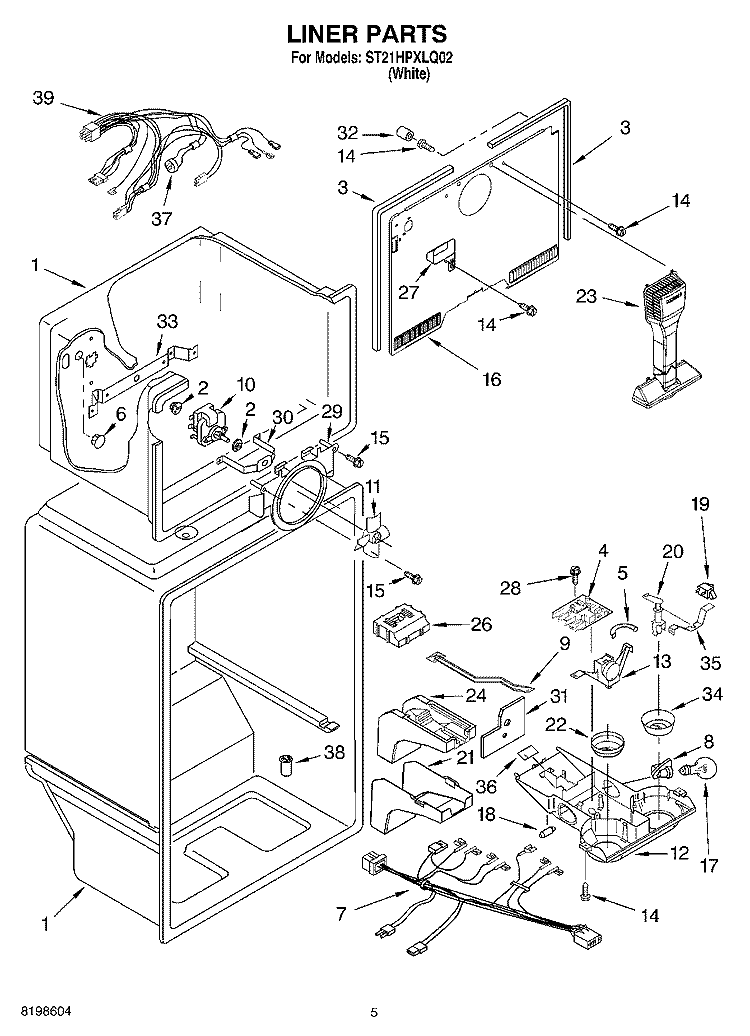 LINER PARTS Diagram and Parts List for ST21HPXLQ02  Whirlpool Refrigerator