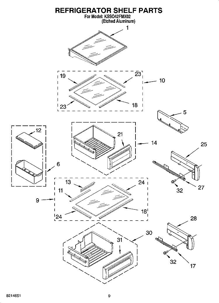 REFRIGERATOR SHELF PARTS Diagram and Parts List for KSSO42FMX02  KitchenAid Refrigerator