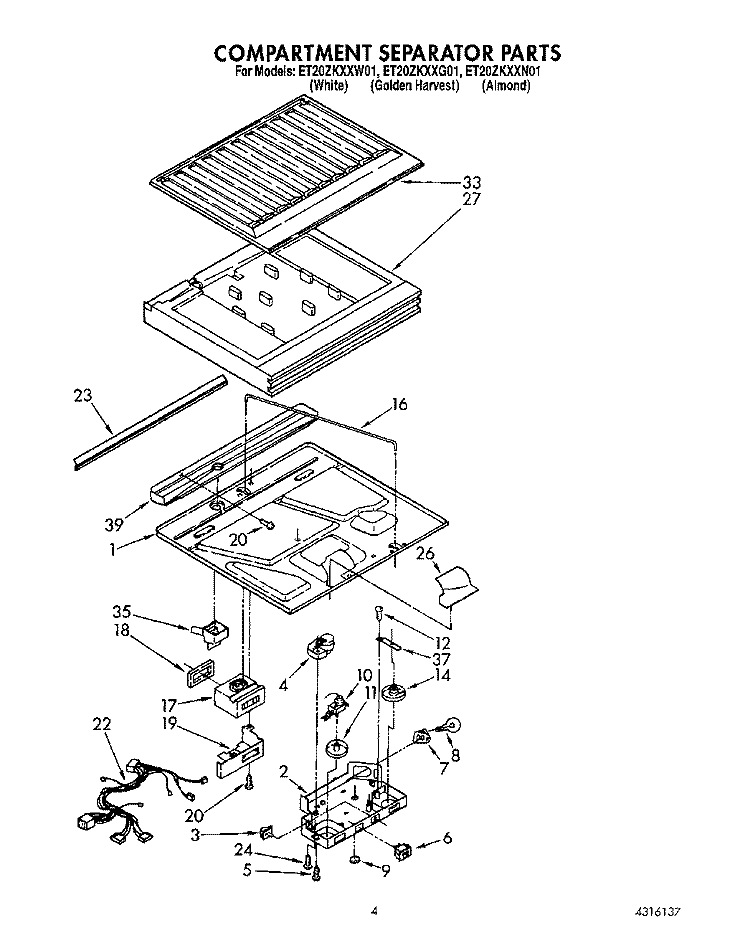 COMPARTMENT SEPARATOR Diagram and Parts List for ET20ZKXXW01  Whirlpool Refrigerator