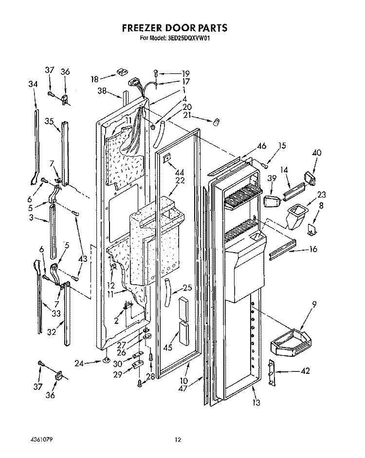 FREEZER DOOR Diagram and Parts List for 3ED25DQXVN01  Whirlpool Refrigerator