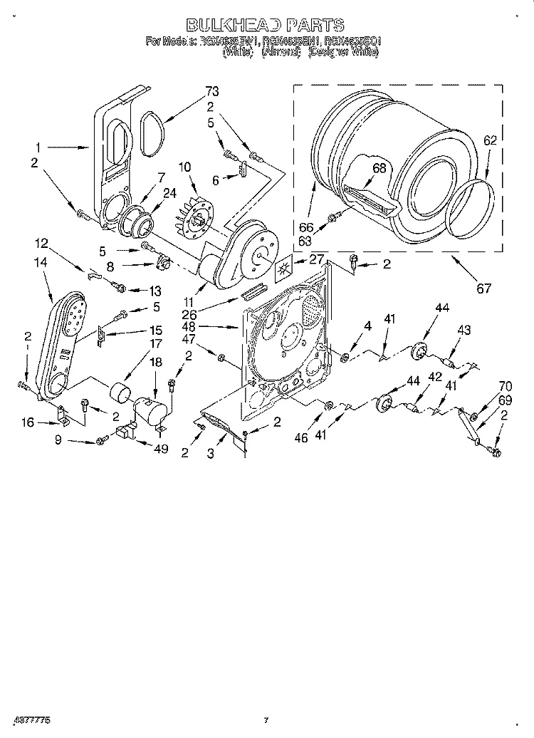 BULKHEAD Diagram and Parts List for RGX4635EQ1  Roper Dryer