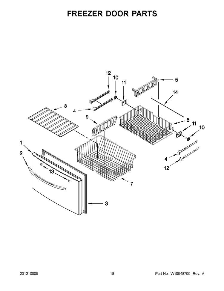 FREEZER DOOR PARTS Diagram and Parts List for 5GI6FARAF000  Whirlpool Refrigerator