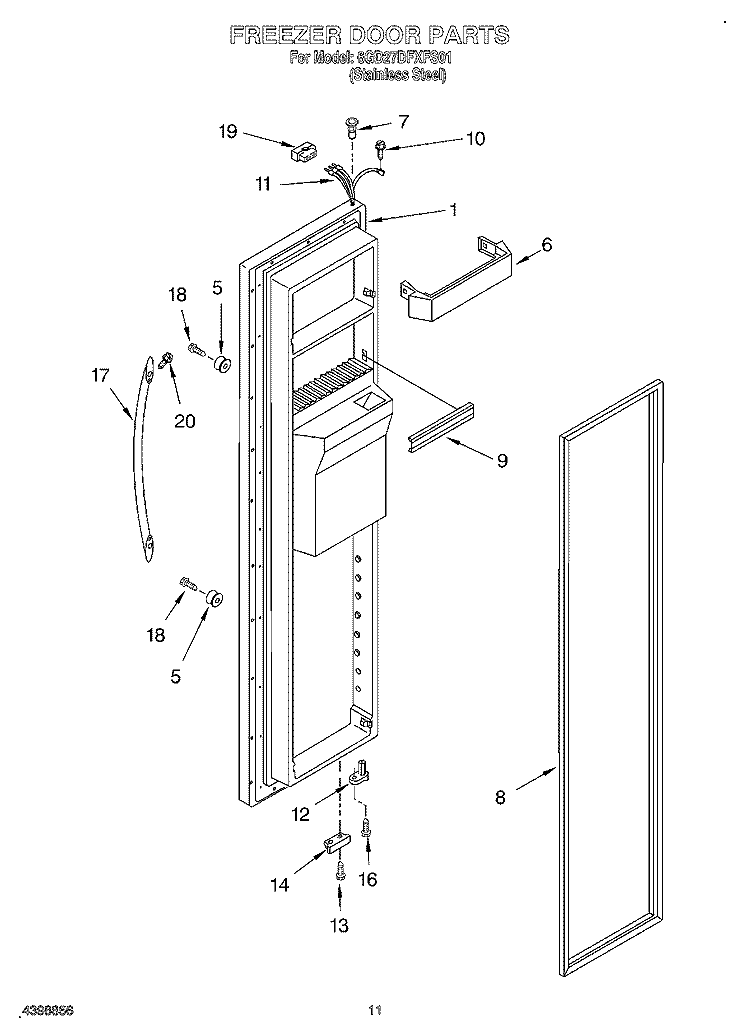 FREEZER DOOR Diagram and Parts List for 6GD27DFXFS01  Whirlpool Refrigerator