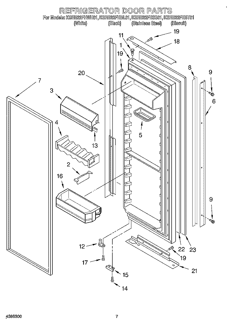 REFRIGERATOR DOOR Diagram and Parts List for KSRB22FHBL01  KitchenAid Refrigerator