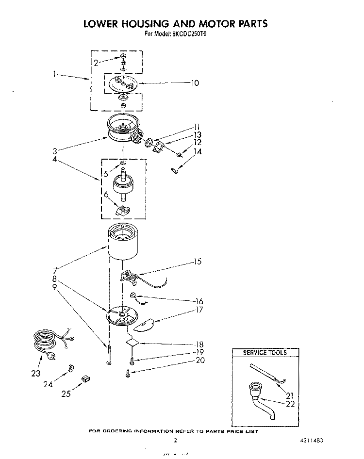 SECTION Diagram and Parts List for 6KCDC250T0  KitchenAid Food Waste Disposer