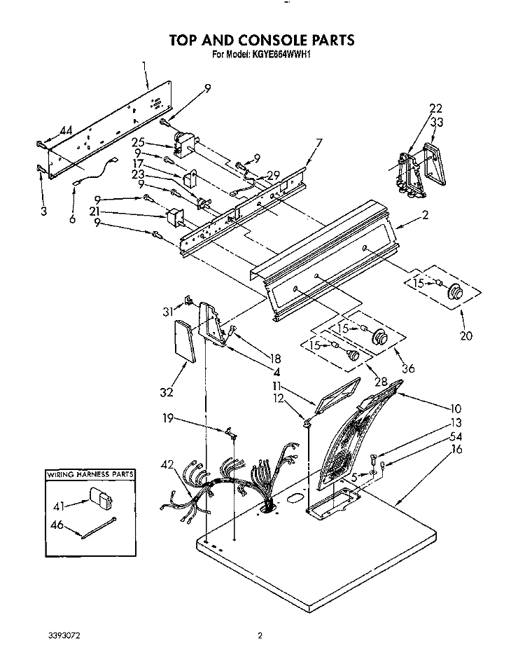 TOP AND CONSOLE, LIT/OPTIONAL Diagram and Parts List for KGYE664WWH1  KitchenAid Dryer