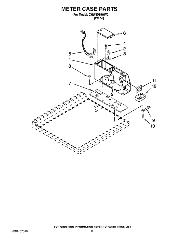 METER CASE PARTS Diagram and Parts List for CHW8990AW0  Whirlpool Washer