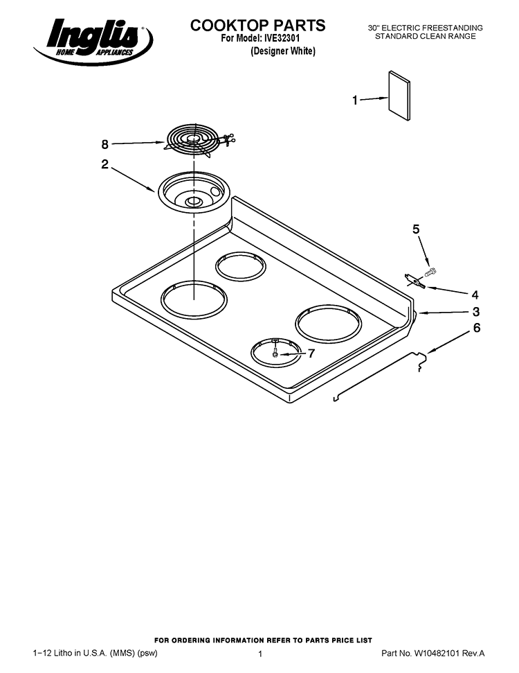 COOKTOP PARTS Diagram and Parts List for IVE32301  Inglis Range