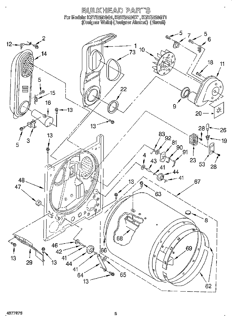 BULKHEAD Diagram and Parts List for KGYS850GQ1  KitchenAid Dryer