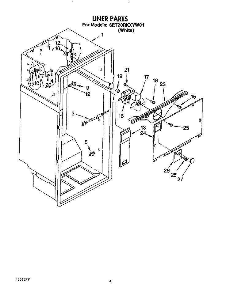 LINER Diagram and Parts List for 6ET20RKXYW01  Whirlpool Refrigerator