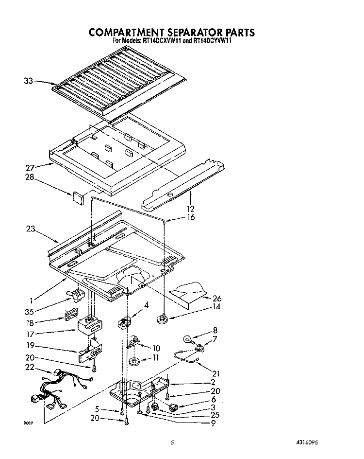 COMPARTMENT SEPARATOR Diagram and Parts List for RT14DCYVW11  Roper Refrigerator