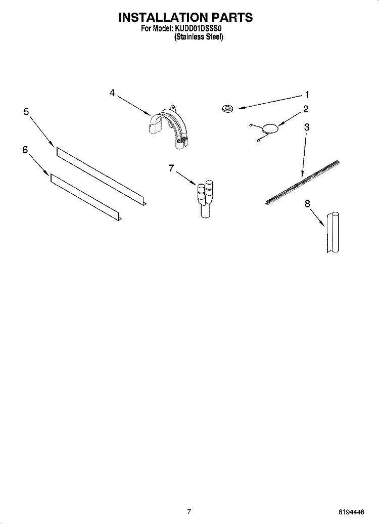 INSTALLATION PARTS Diagram and Parts List for KUDD01DSSS0  KitchenAid Dishwasher