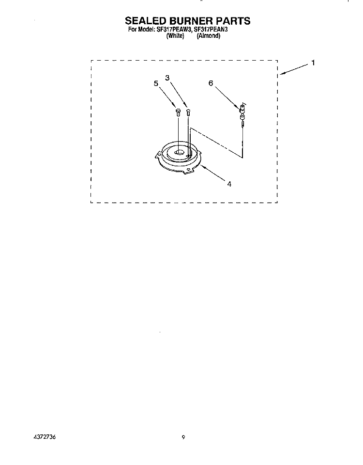 SEALED BURNER Diagram and Parts List for SF317PEAN3  Whirlpool Range