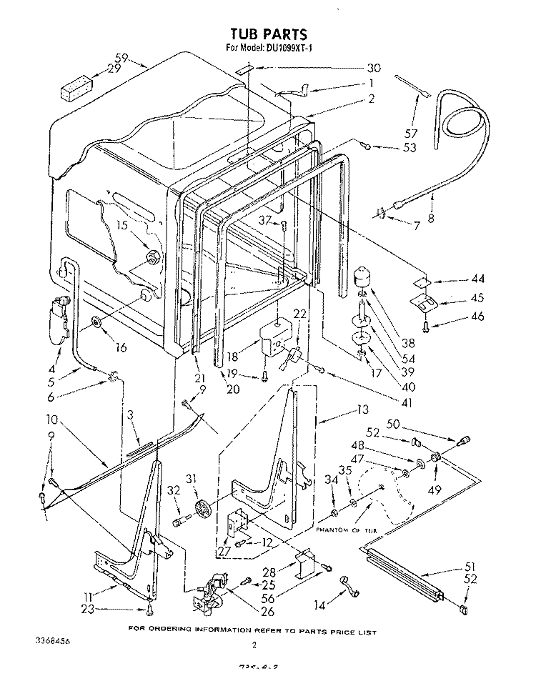 TUB , LITERATURE AND OPTIONAL Diagram and Parts List for DU1099XT1  Whirlpool Dishwasher
