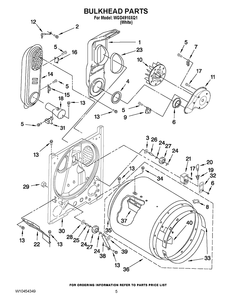 BULKHEAD PARTS Diagram and Parts List for WGD4910XQ1  Whirlpool Dryer