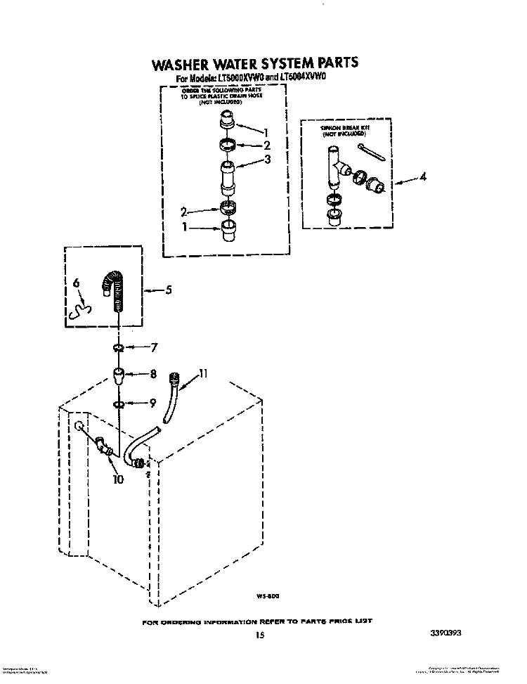 WASHER WATER SYSTEM Diagram and Parts List for LT5000XVW0  Whirlpool Washer Dryer Combo