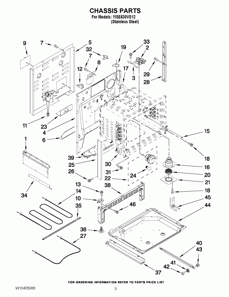 CHASSIS PARTS Diagram and Parts List for YISE630VS12  Whirlpool Range