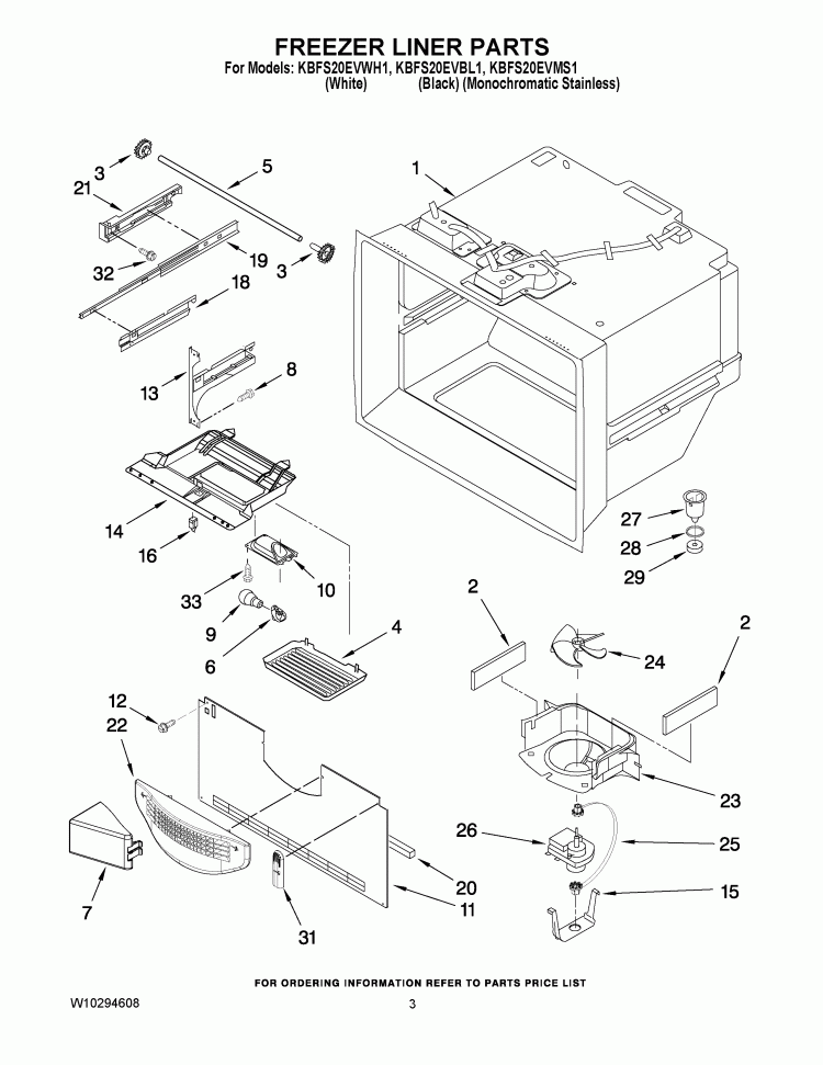 FREEZER LINER PARTS Diagram and Parts List for KBFS20EVBL1  KitchenAid Refrigerator
