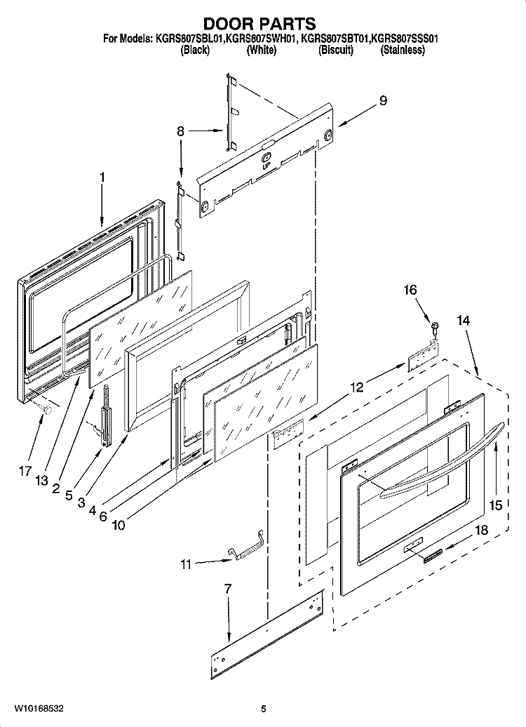 DOOR PARTS Diagram and Parts List for KGRS807SBL01  KitchenAid Range