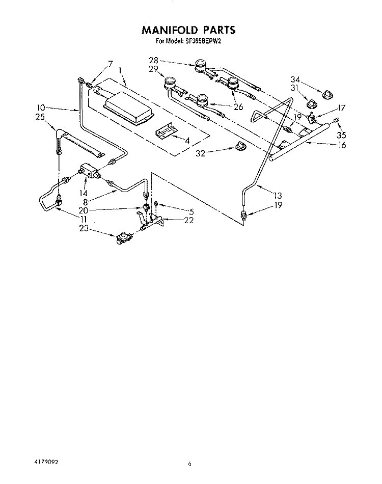 MANIFOLD Diagram and Parts List for SF365BEPW2  Whirlpool Range
