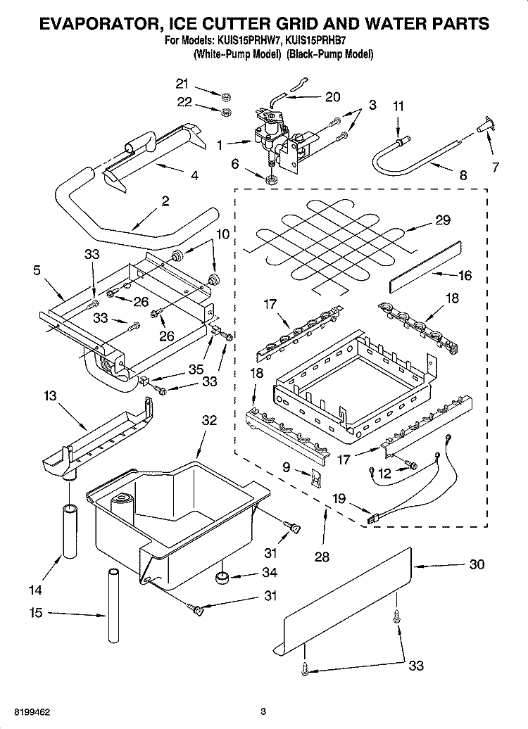 EVAPORATOR ICE CUTTER GRID AND WATER PARTS Diagram and Parts List for KUIS15PRHW7  KitchenAid Ice Maker